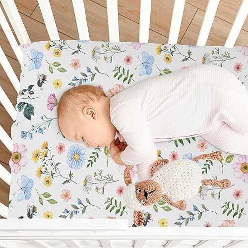 Miniatura 7 de Flower and Animal Crib Sheets - Stretchy Fitted Crib Sheets for Boys Girls, Unisex Cozy Baby Crib Sheet 28 x 52 x 9 Inches