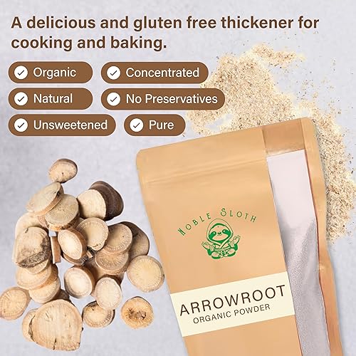 Miniatura 4 de Noble Sloth Polvo de arrurruz orgánico prémium de 16 onzas, almidón de arrurruz natural puro, sin gluten, sin OMG, espesante para cocinar y hornear,