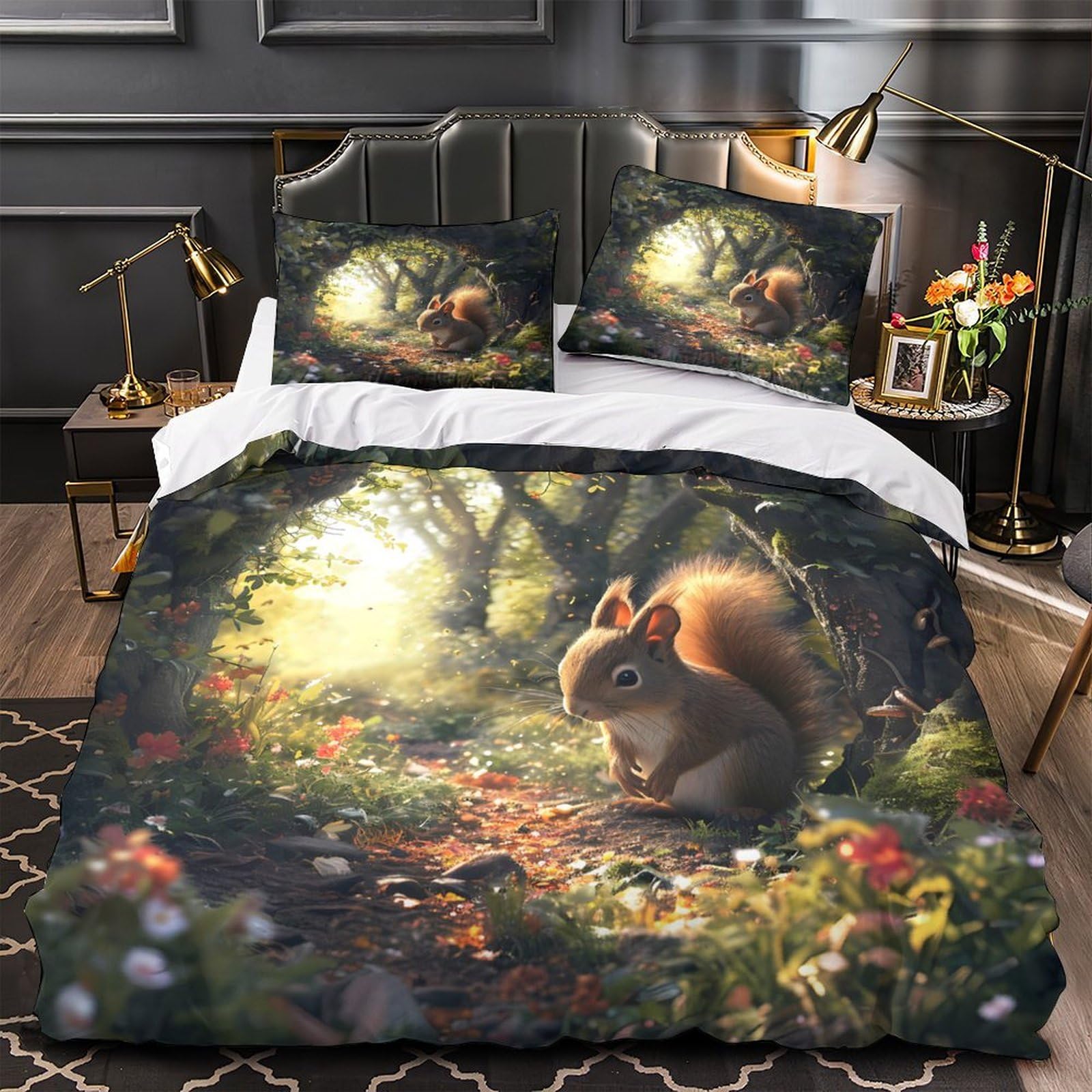 Housse de couette chat de forêt 260x220 parure lit microfibre super king