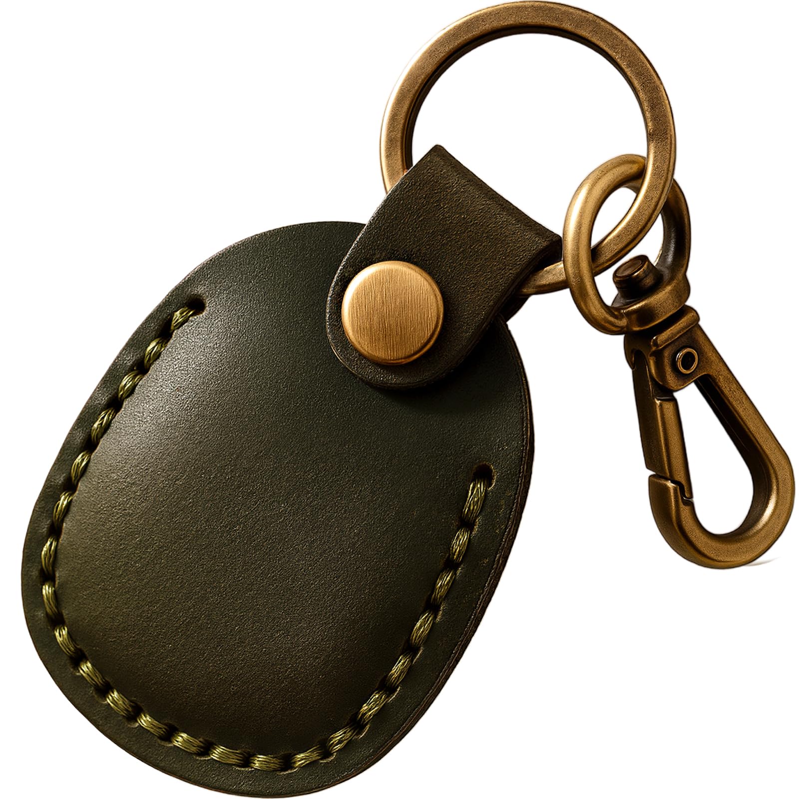 Q1T5 Genuine Leather AirTag Holder Compatible with Apple AirTag 2nd Gen & 1st Gen, Handmade Leather Air tag Keychain with Key Rings, Hidden Air tags
