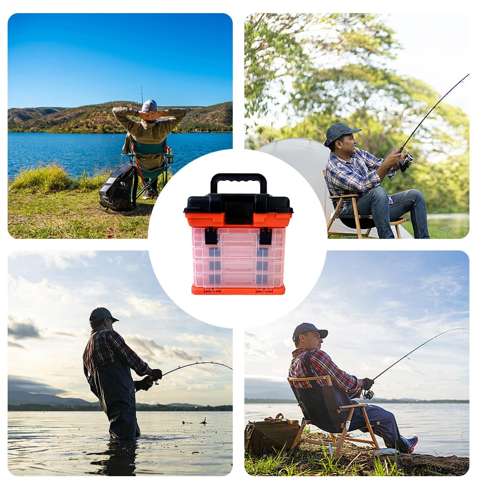Angelköder-Aufbewahrungsbox mit gepolsterten Sitzen und Gurten, Aufbewahrungsbox für Angelköder, mit verstellbarer Trennwand und gepolsterten Schaumstoffschalen, langlebige Tragelösung für Angler