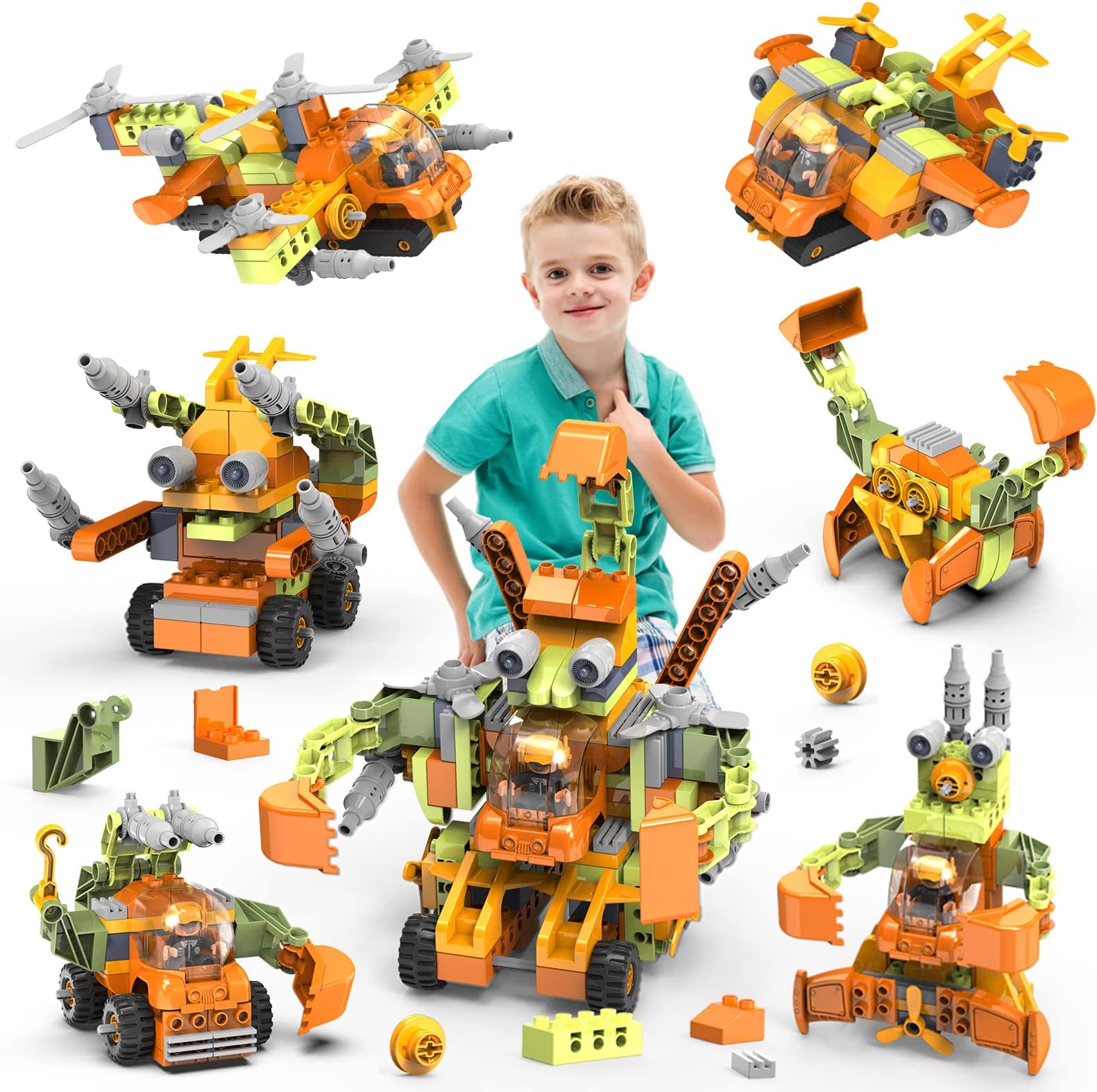JIXIn Mecha/Plane/Vehicle STEM Toys Kit: Building Blocks Fun for Kids Age 3-8+ with Construction Trucks Toys and Erector Set Projects!