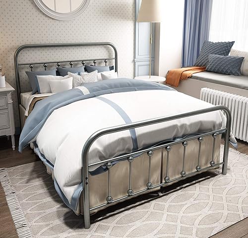 Miniatura 16 de TEMMER - Cama con estructura de tubos de metal de tamaño queen con cabecera, piecera y base de colchón de plataforma única, 8013 8033 8018. Negro