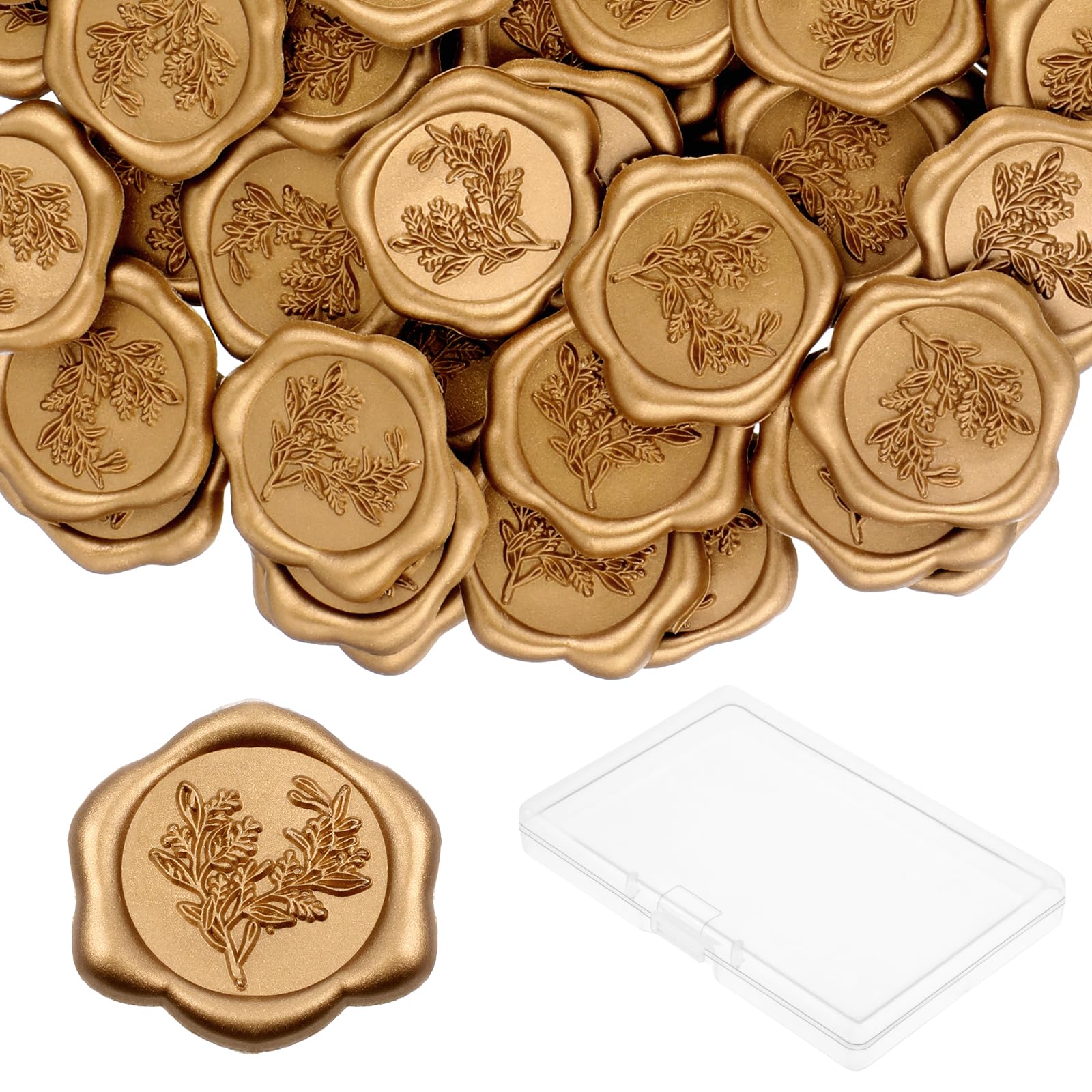 Qianyu 50 Pcs Gold Eucalyptus Wax Seal Stickers Self Adhesive Round Wedding Invitation Envelope Wax Sealing Stickers Decoration for Invitation Christmas Wrapping Birthday Party (Bronze)