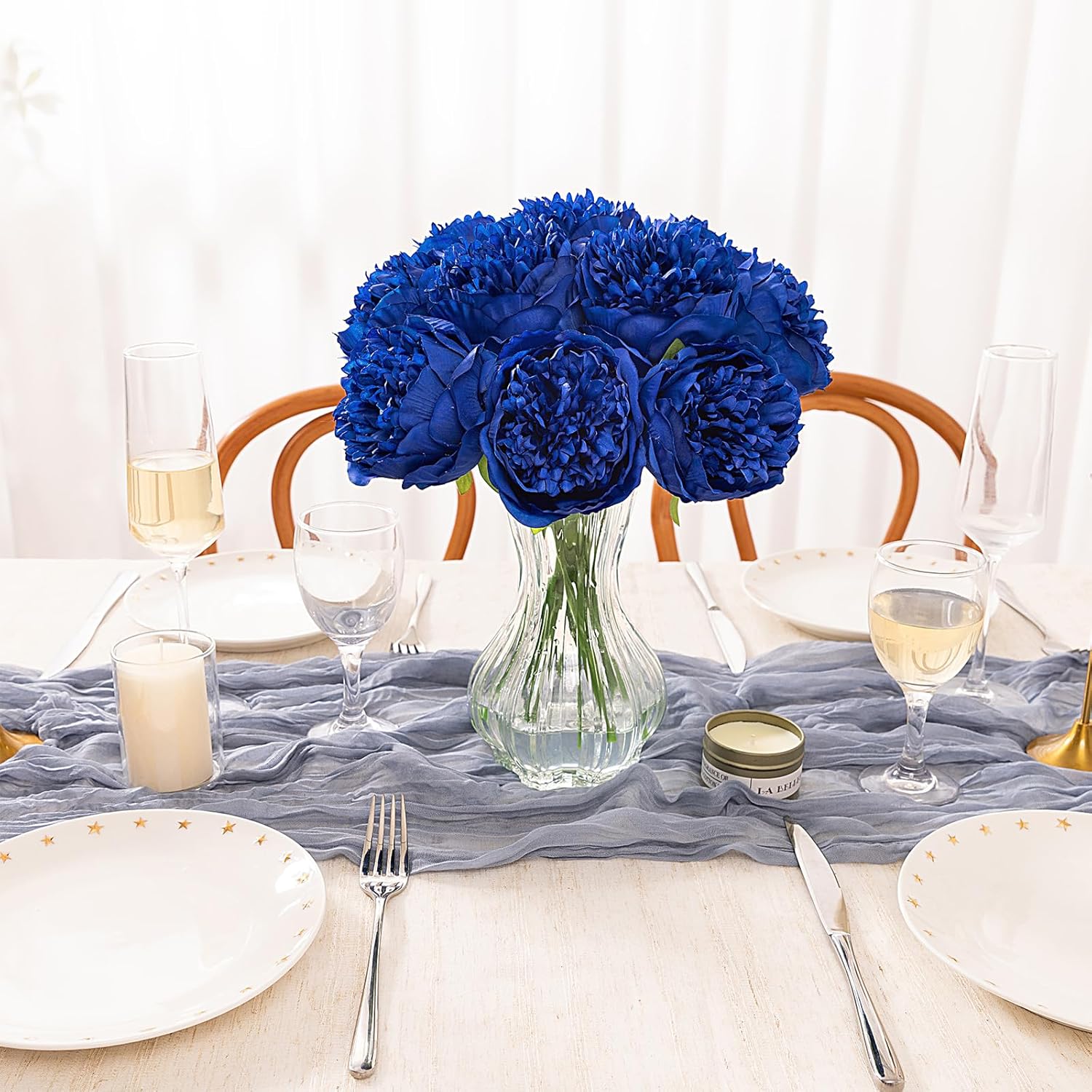 U'Artlines Artificial Peony Silk Flower with Stems 10pcs Real Look Vintage Peonies for Home Wedding Decoration (Navy Blue) - Image 9