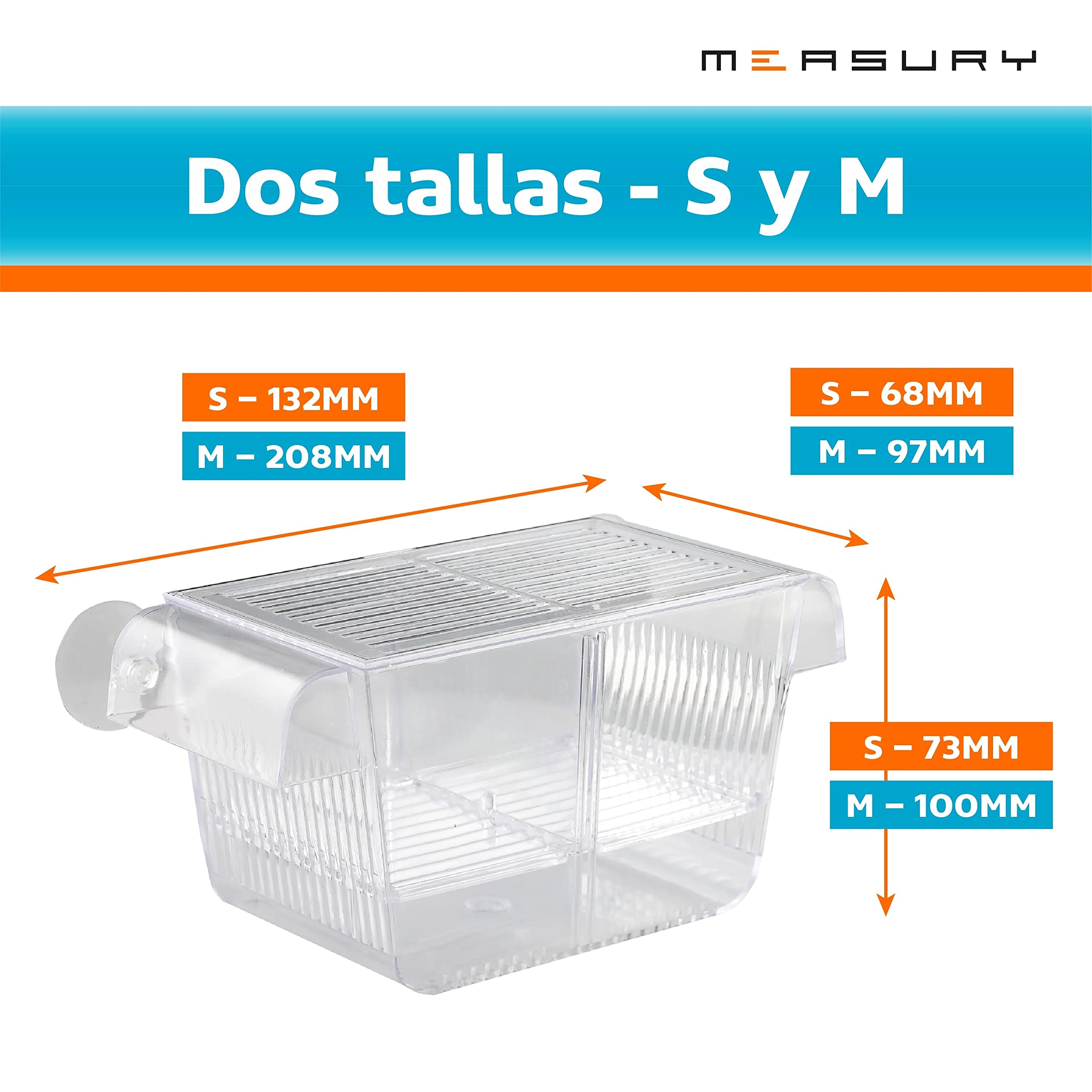 Measury Tanque de cría pequeño (S), bandeja de desove para acuario, piscina para bebés, cuarentena, piscina de cría – 132 x 64 x 73 mm