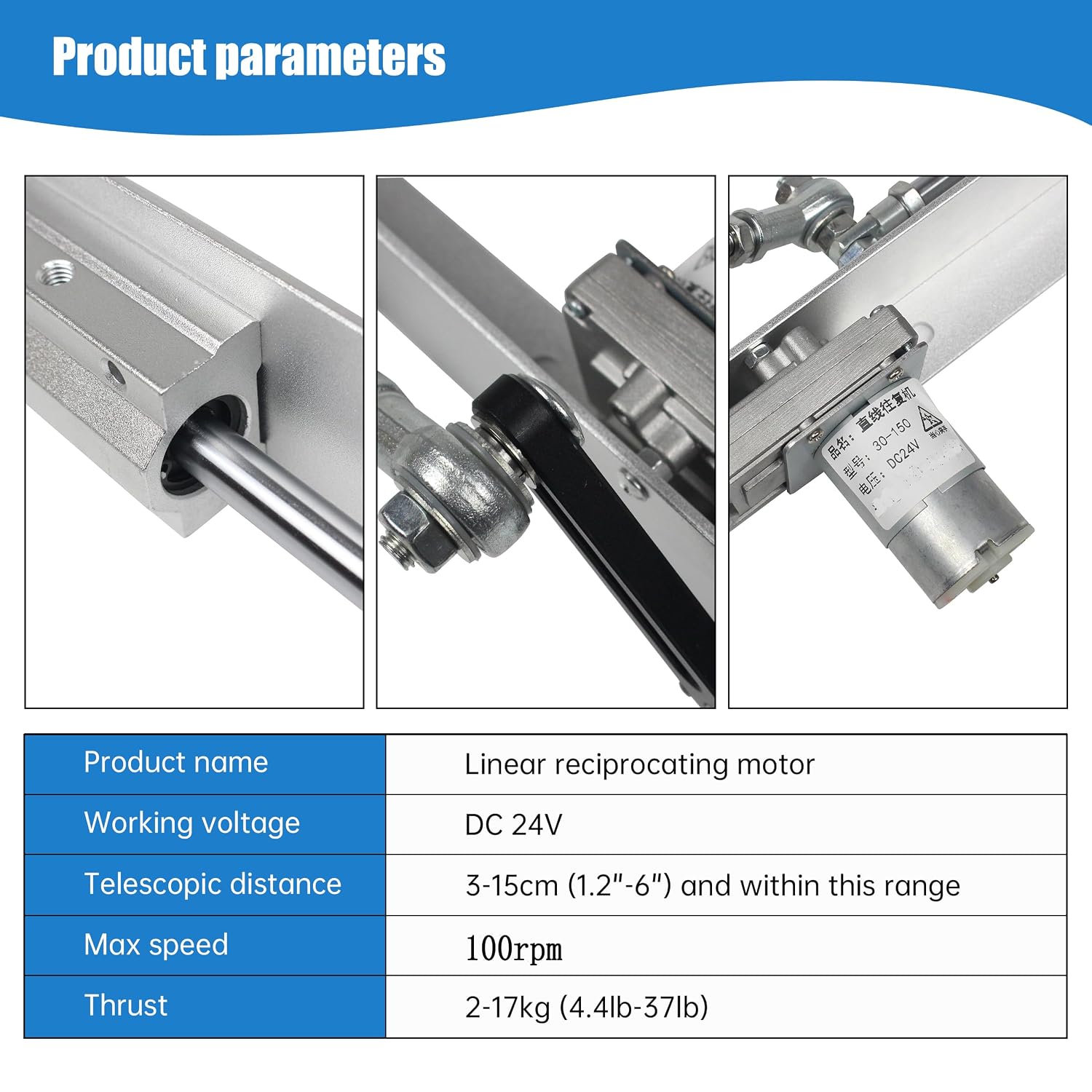 XUNKUNE DC24V DIY Reciprocating Cycle Linear Actuator, Adjustable Telescopic Motor with Speed Controller Regulation Adapte,5-25kg Thrust (3cm-15cm/100rpm)