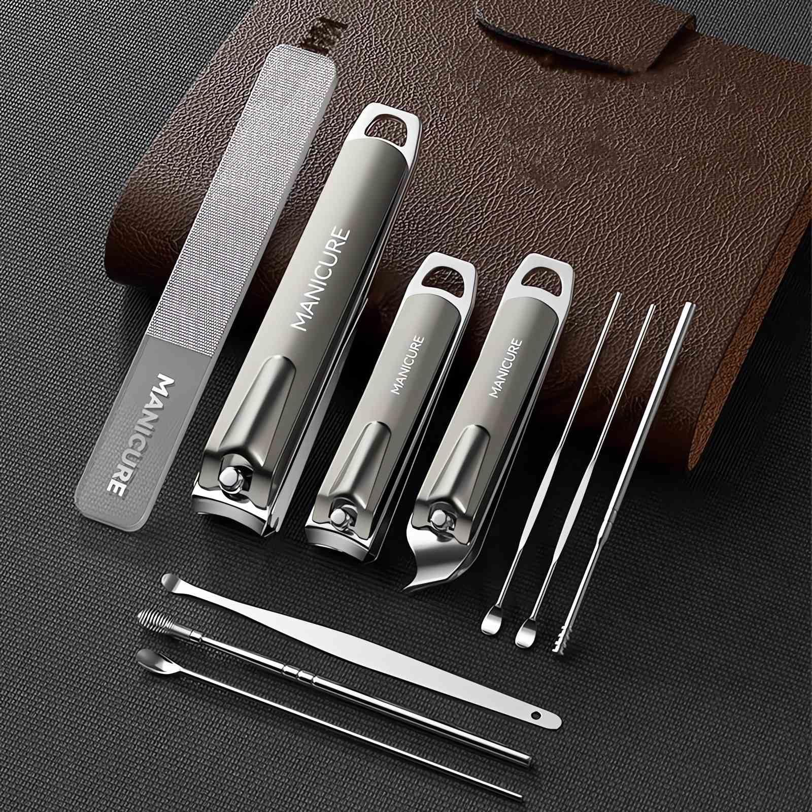 Manicure Set Nail Clippers，10 Pcs Professional Nail Care Kit (Brown)