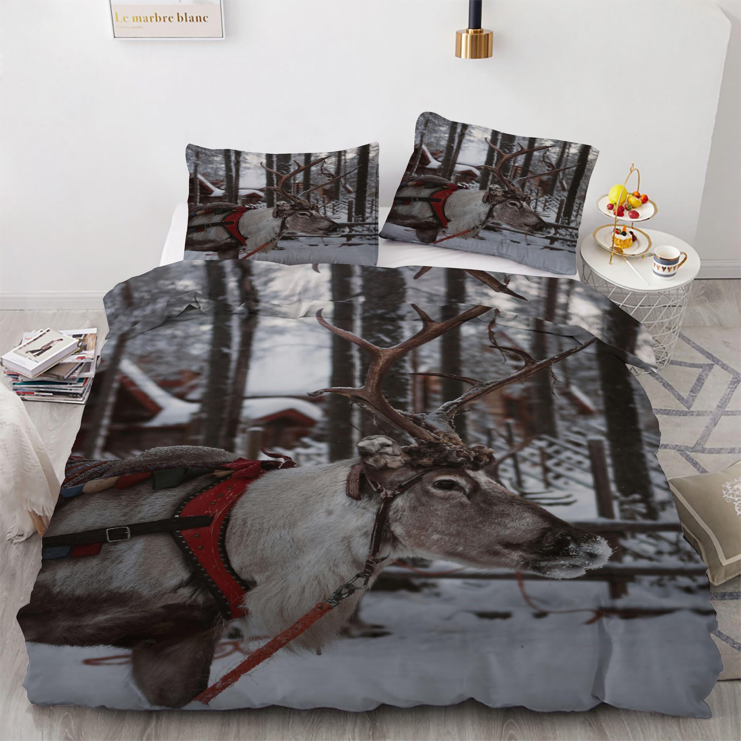 Parure de lit wapiti avec housse de couette 240 x 260 cm et taies d'oreiller imprimées
