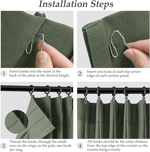 Miniatura 8 de Aersas Cortinas plisadas de lino gris de 94 pulgadas de largo para sala de estar y dormitorio, plisado con ganchos y pestaña trasera, filtro de luz,