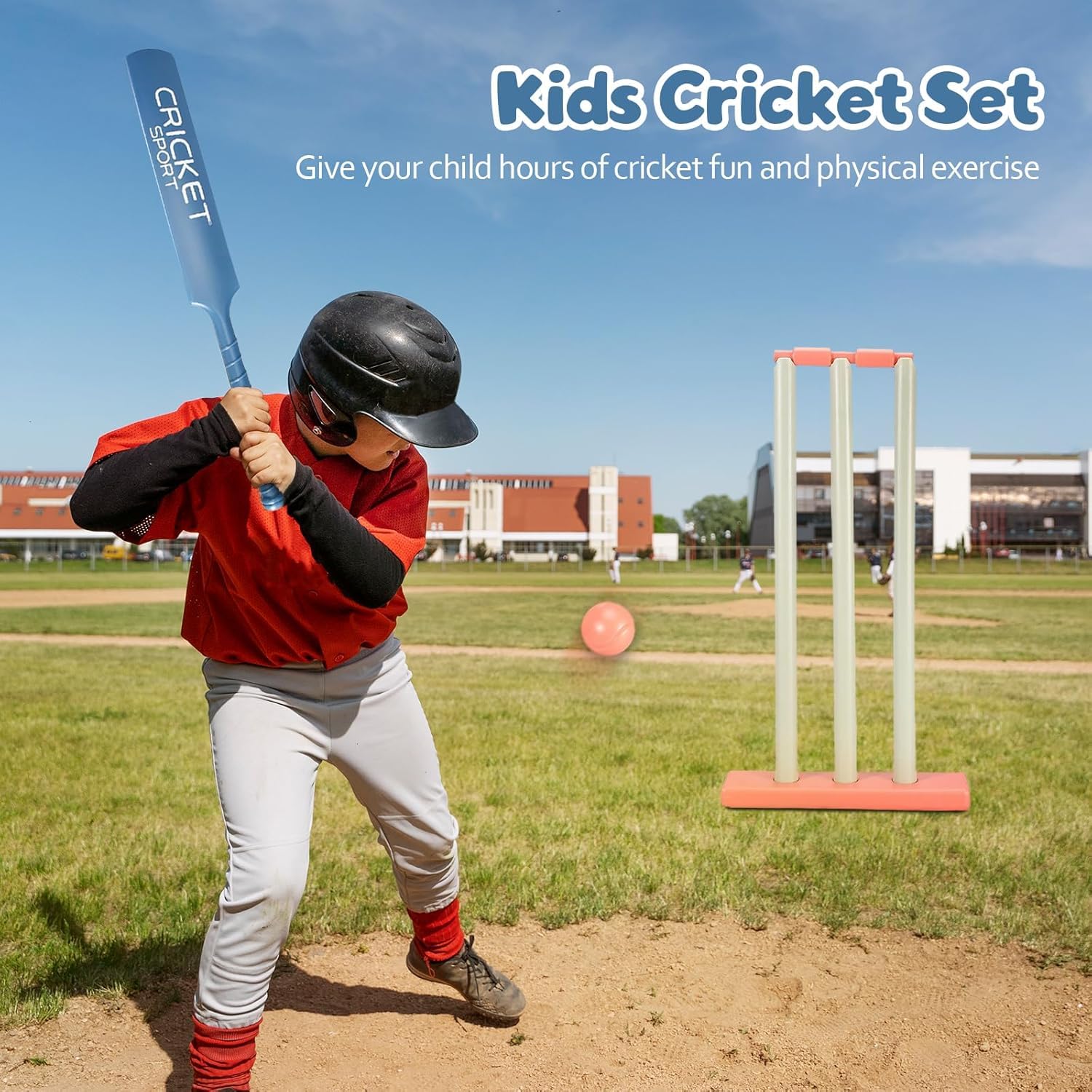 Vaveren Kids Cricket Set Garden Cricket Set Cricket Sports Training Set Stumps Outdoor Sports Game Cricket Bat and Balls for Backyard