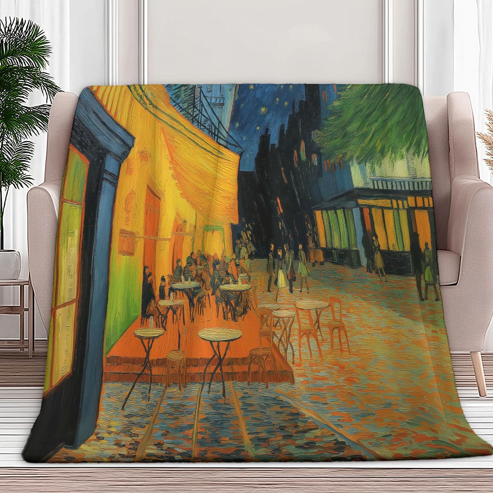 Couverture en flanelle peinture l'huile : plaid polaire toutes saisons voyage lit 150x200