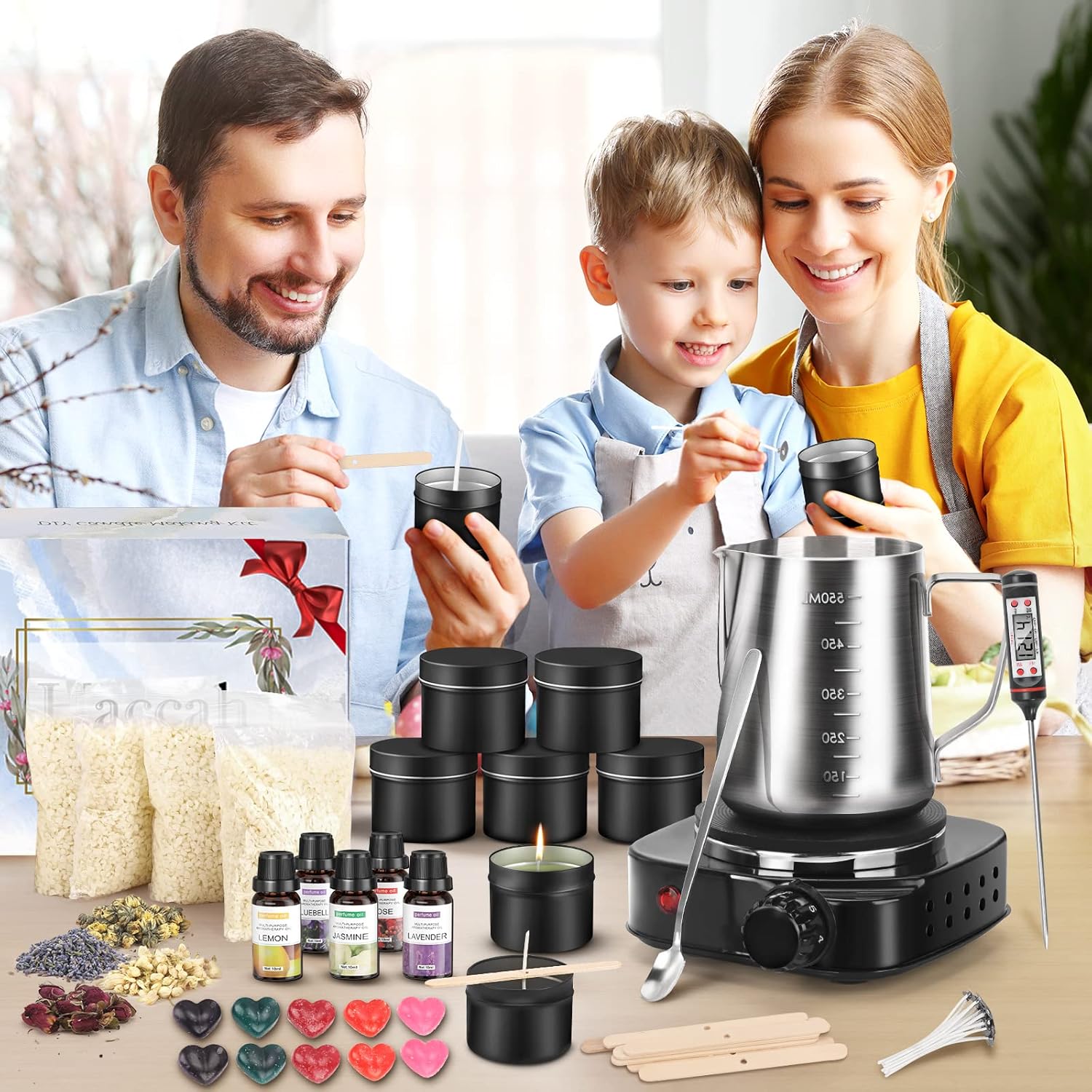 Complete Candle Making Kit with Wax Melter,Candle Making Supplies,DIY Arts&Crafts Kits Gift for Kids,Beginners,Adults,Including 500w Electronic Stove,Wicks,Wax,Rich Scents,Dyes,Melting Pot,Candle tins