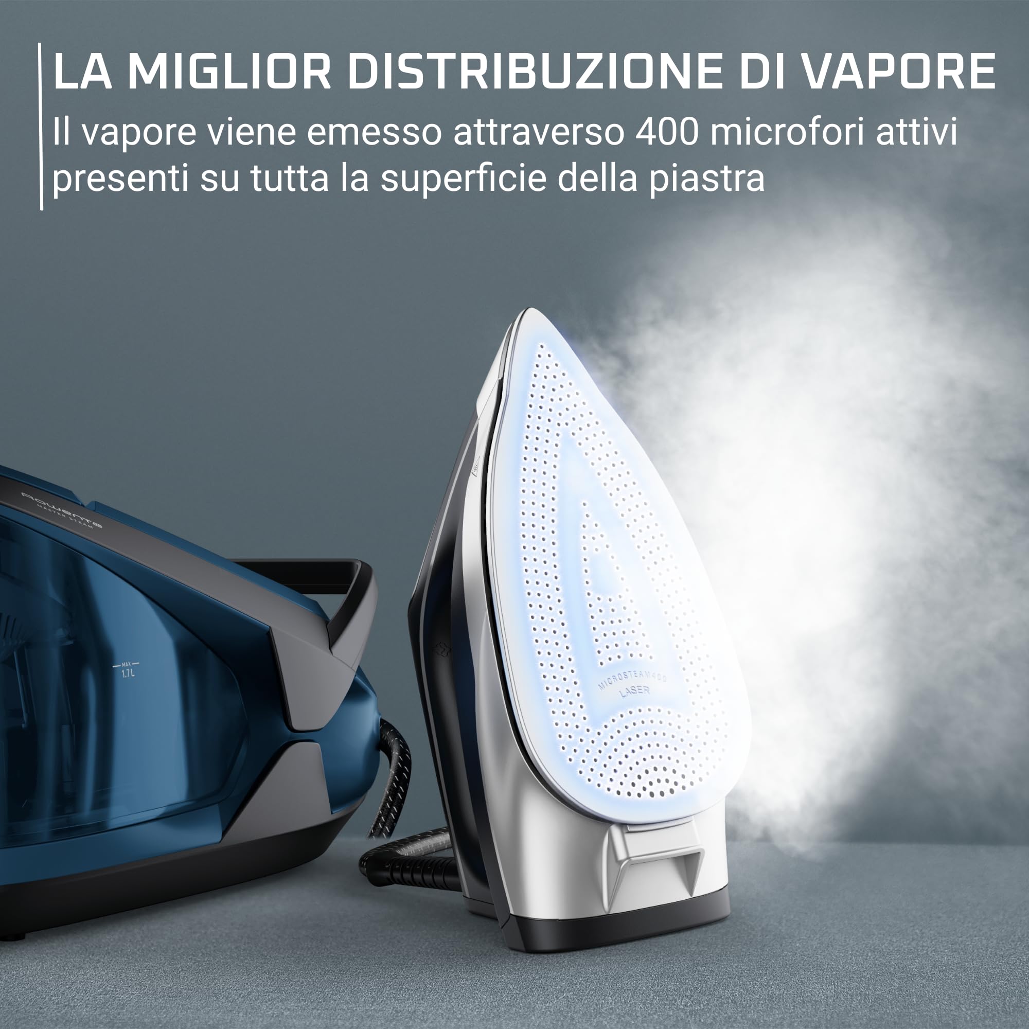Rowenta Turbosteam, Ferro da Stiro con Generatore di Vapore ad Alte Prestazioni, Vapore Continuo da 120 g/min, Colpo Vapore da 370 g/min, Pressione 6.5 bar, Serbatoio da 1,7 L, Modalità Eco, VR8322
