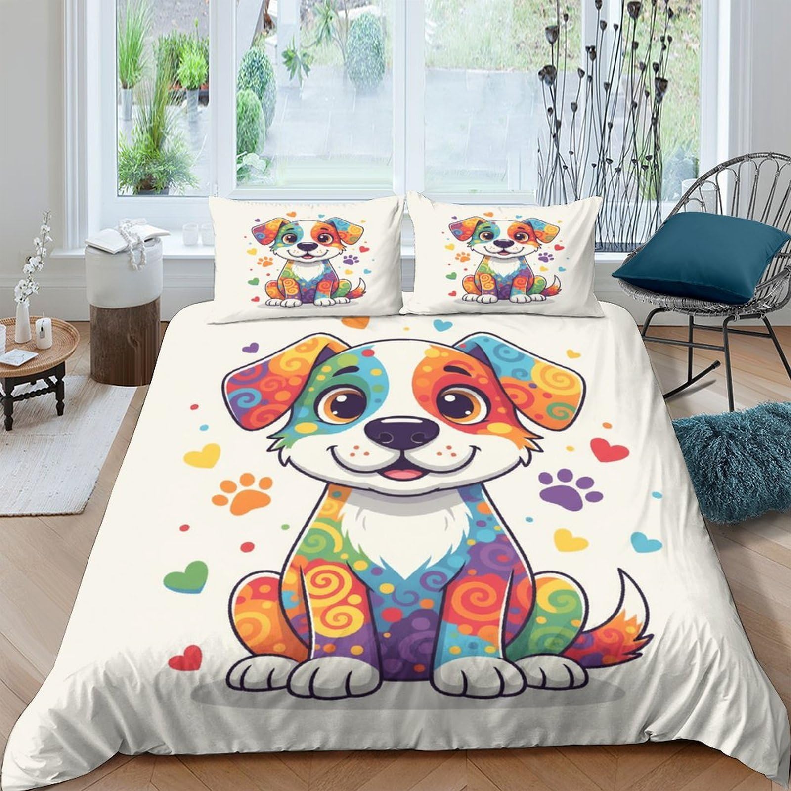 Ctjqhvkz Style-10 3D Printed Colorful Cartoon Dog Fitted Sheet Microfiber Soft Breathable Paw Bed Sheet For Bedroom Guest Room Decor Single（135X200cm）
