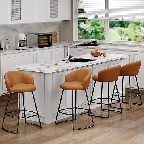 Miniatura 12 de Juego de 2 taburetes de bar de piel sintética tapizados de 24 pulgadas, taburetes de bar modernos con respaldo, taburete de mostrador, sillas de bar