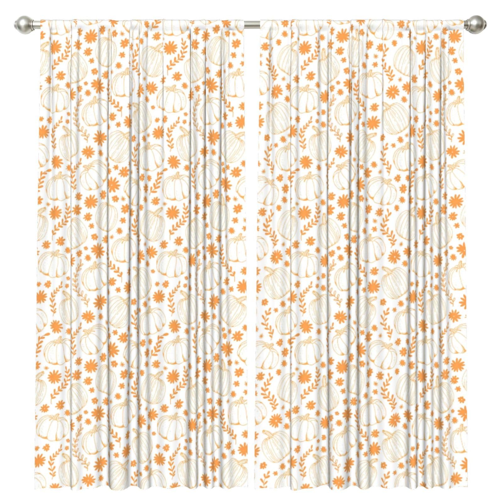 InOmak Autumn Pumpkin Flower Leaf, 2 Panels Window Curtains 52 x 84 Inch Blackout Curtains for Living Room Bedroom