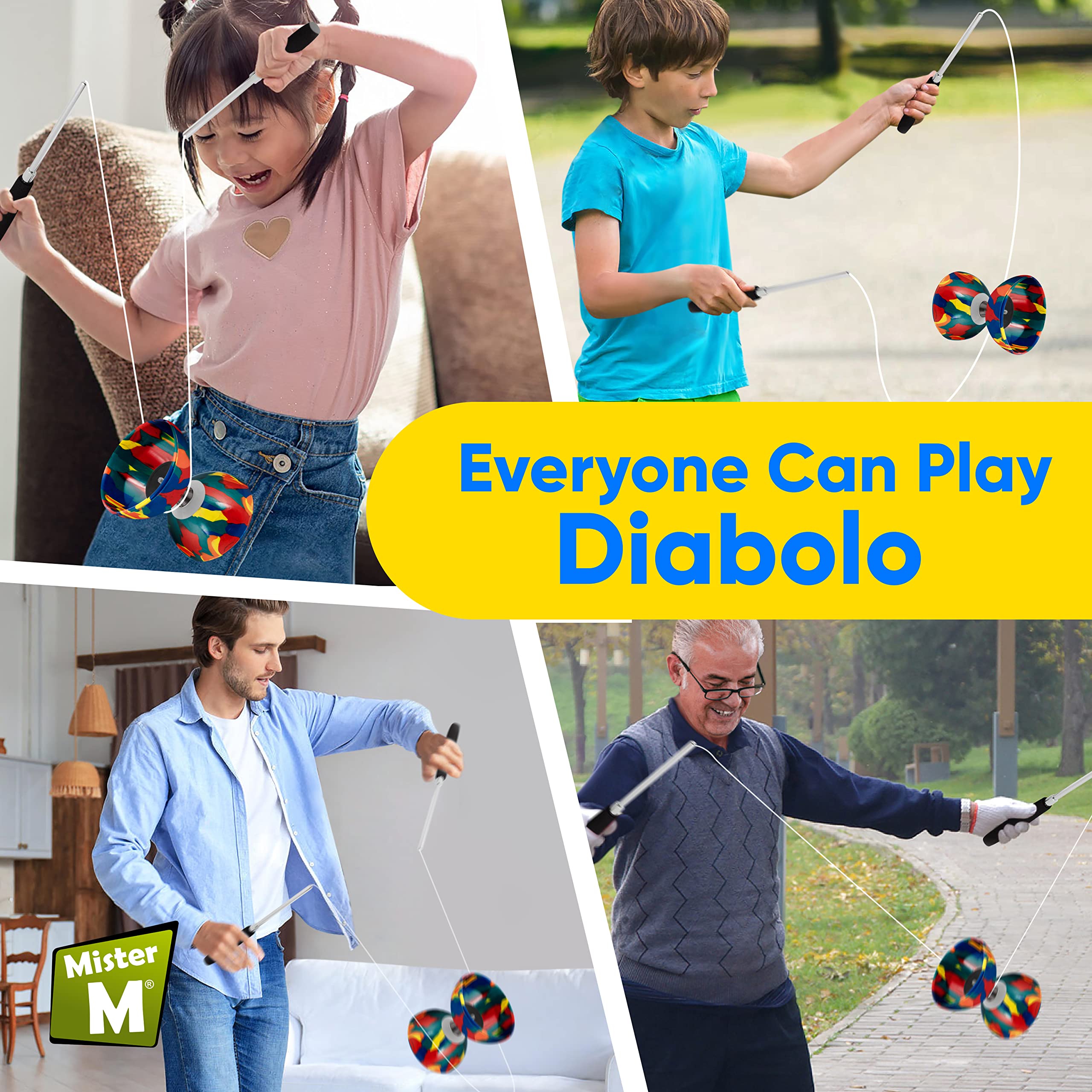 Mister M Juego De Malabaristas Para Niños – Platos De Plástico Con Mango Antideslizante (Verde, Rojo Y Amarillo)