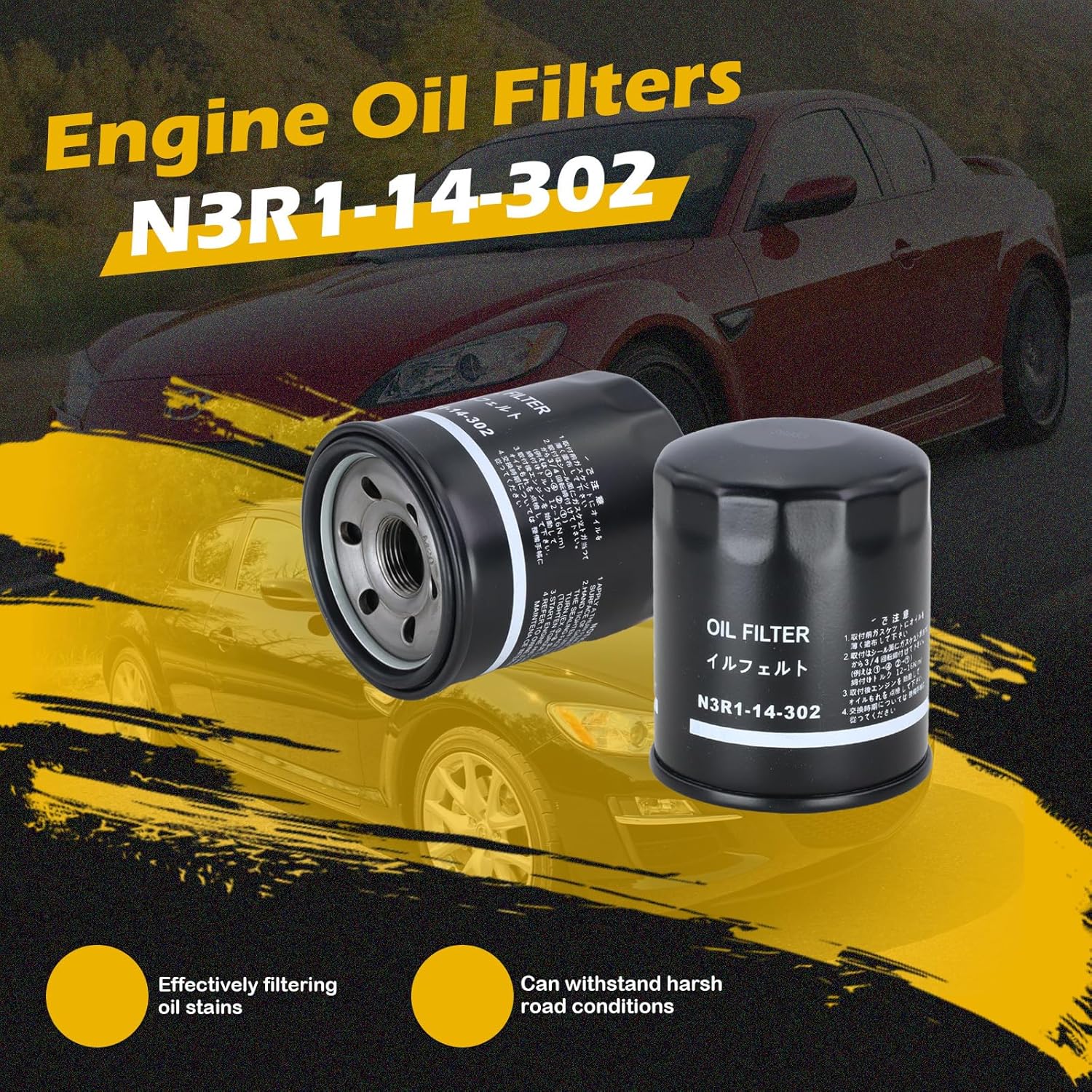 Kefly N3R1-14-302 Engine Oil Filters Fits for 2009-2011 Mazda RX-8, 2002-2014 WRX, 2004-2021 WRX STi, with Drain Plug Gasket (6 PCS)