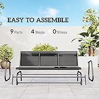 Vista 5 de Outsunny - Banco columpio para patio de 3 plazas, columpio de porche para exterior con 3 asientos, tela de malla transpirable, estructura de metal