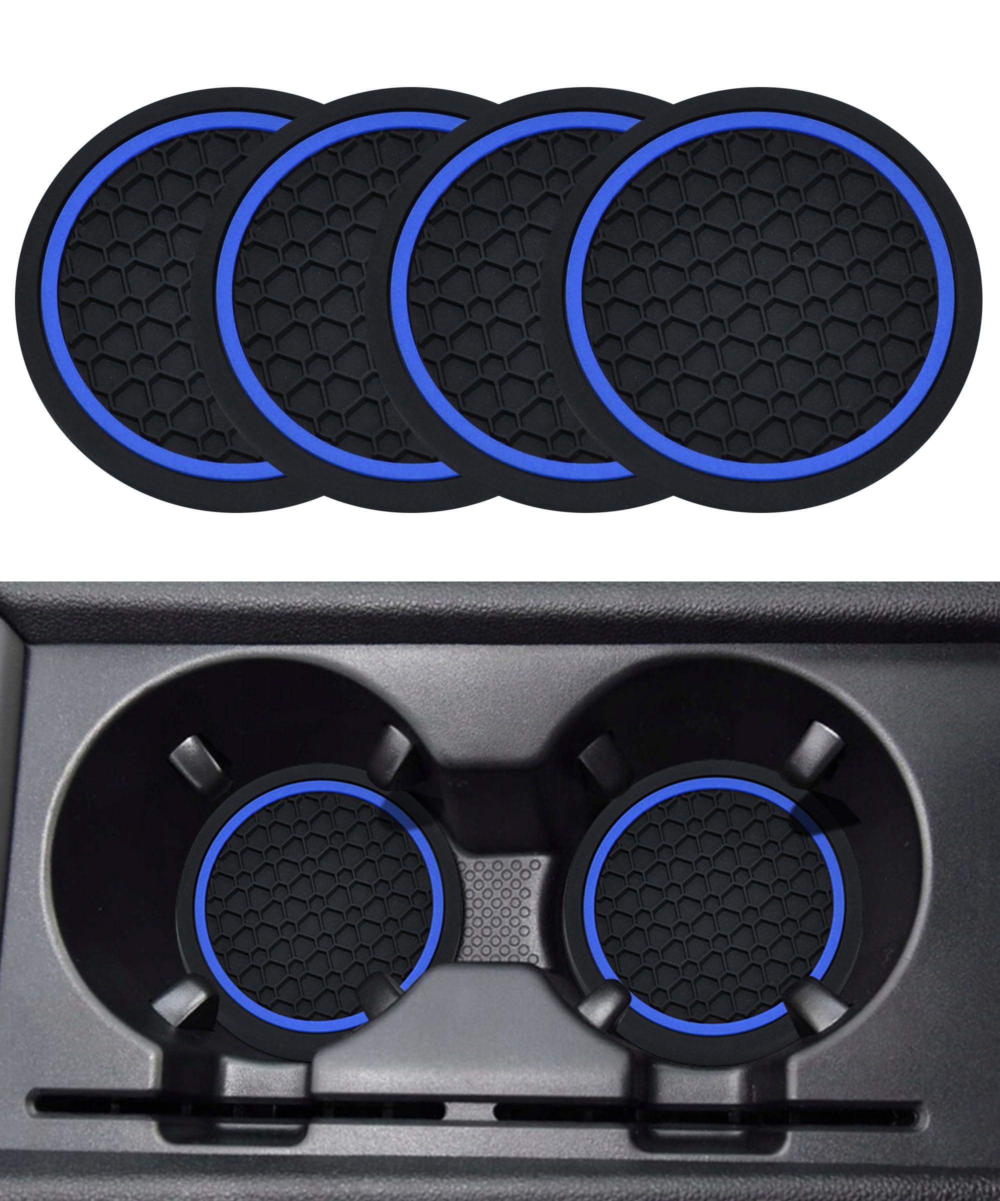 SCUARI 4PCS Car Coasters,Car Cup Coasters,Car Coasters for Cup Holders,Car Accessories Car Cup Holder Coaster,2.75 Inch No-Slip Anti Dust mats Cup Holder Insert Coaster,Fits Vehicles (Black&Blue)