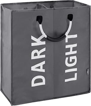 DOKEHOM 80L Large Collapsible Washing Laundry Basket Bag with 2 Sections for Bedroom, Fabric Dark Grey