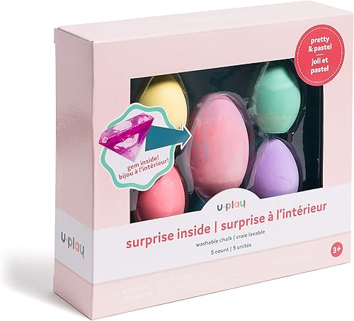 U Brands U Play Gem Surprise Inside Chalk Huevos, lavables, multicolor, 5 piezas y 1 juguete
