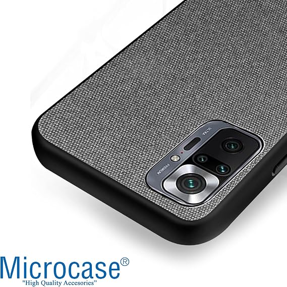Microcase Xiaomi Redmi Note 10 Pro Max Fabrik Serisi Kumaş ve Deri Desen Kılıf - Gri