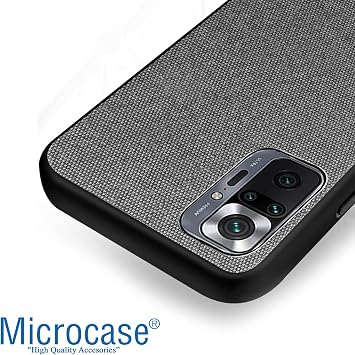Microcase Xiaomi Redmi Note 10 Pro Max Fabrik Serisi Kumaş ve Deri Desen Kılıf - Gri