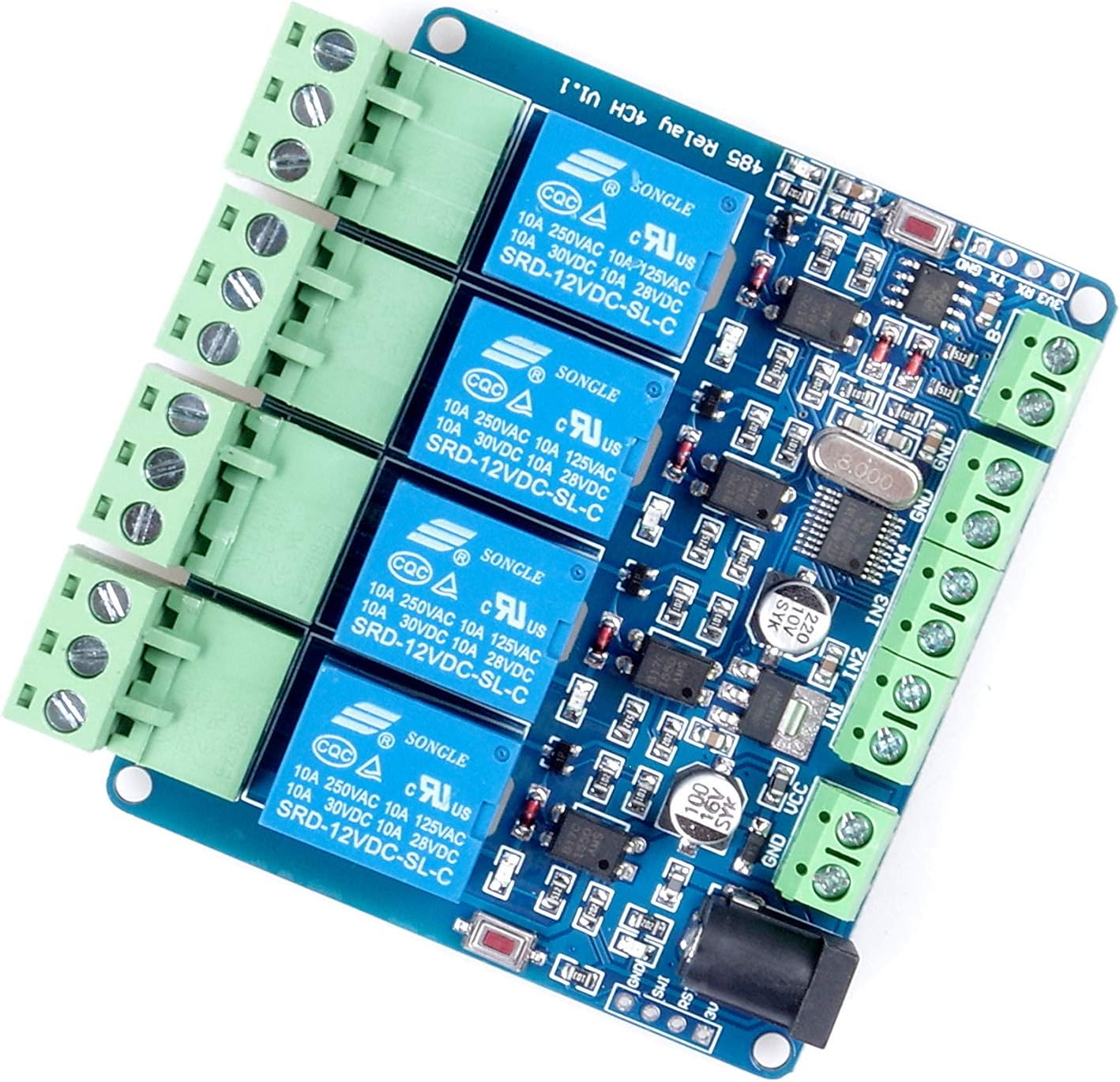 Modbus-rtu 4-Way Relay Module Output 4 Input Channel Switch TTL / RS485 Communication Interface
