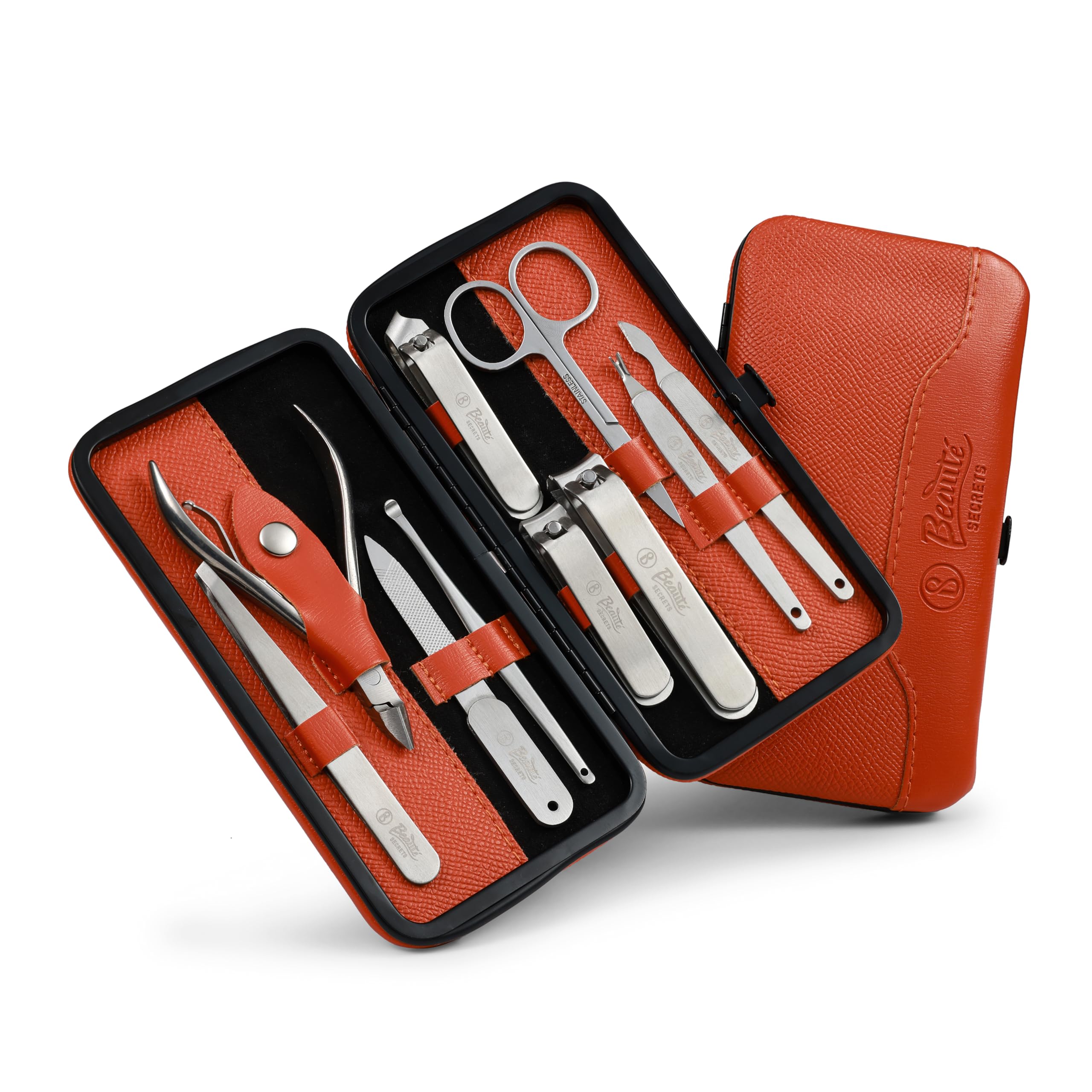 Beauté Secrets Premium Manicure Pedicure Kit – 10-Piece Nail Cutter Set with Nail Clippers, Cuticle Trimmer, Nail Filer, Tweezers, Beauty Scissors & Grooming Tools, Perfect Manicure Kit for Women & Men