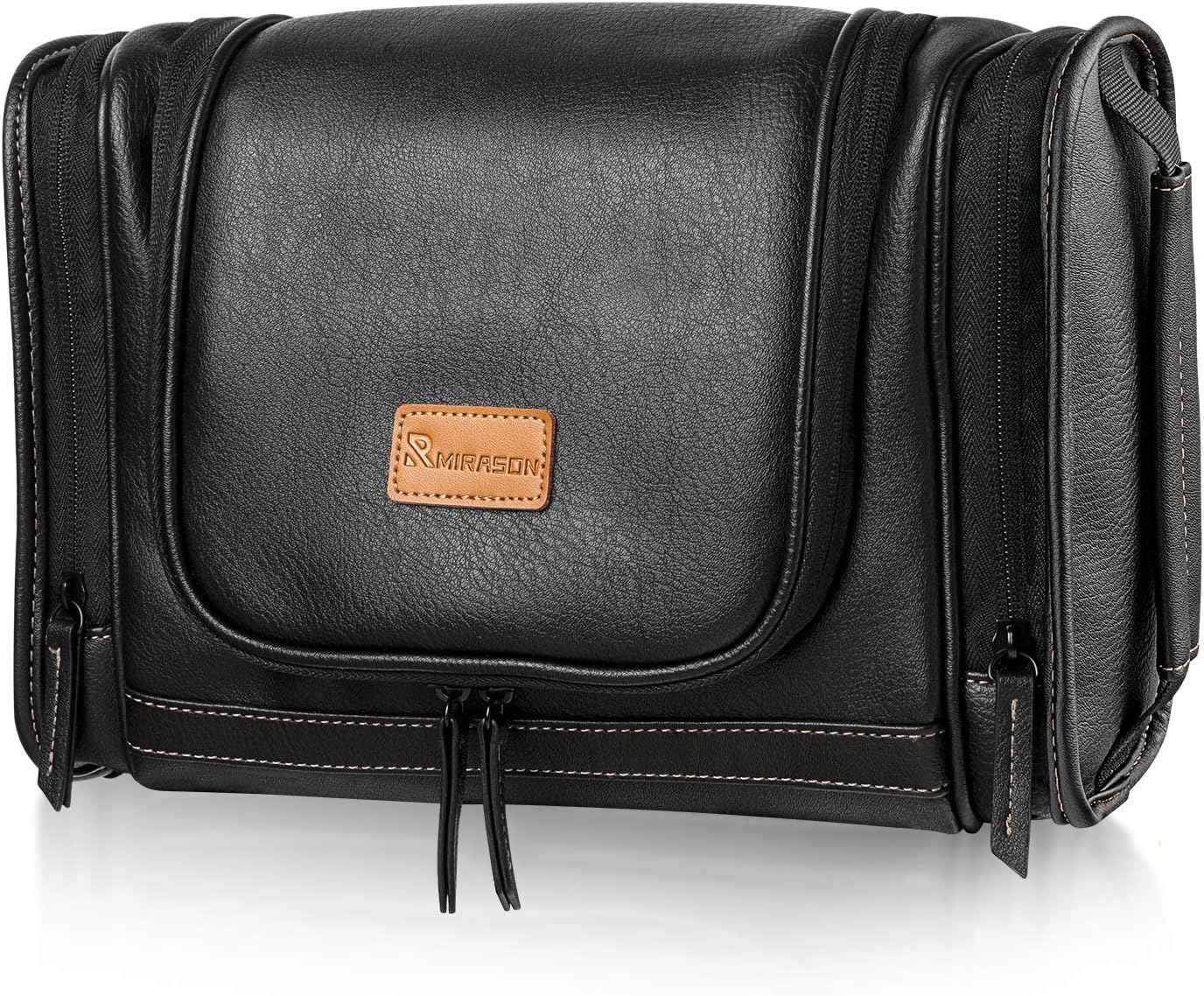 Travel Toiletry Bag, Hanging Toiletry Bag for Men, Leather Travel Shower Bag for Toiletries Dopp Kit Bathroom Bag with Metal Hook Gift for Men (Black)