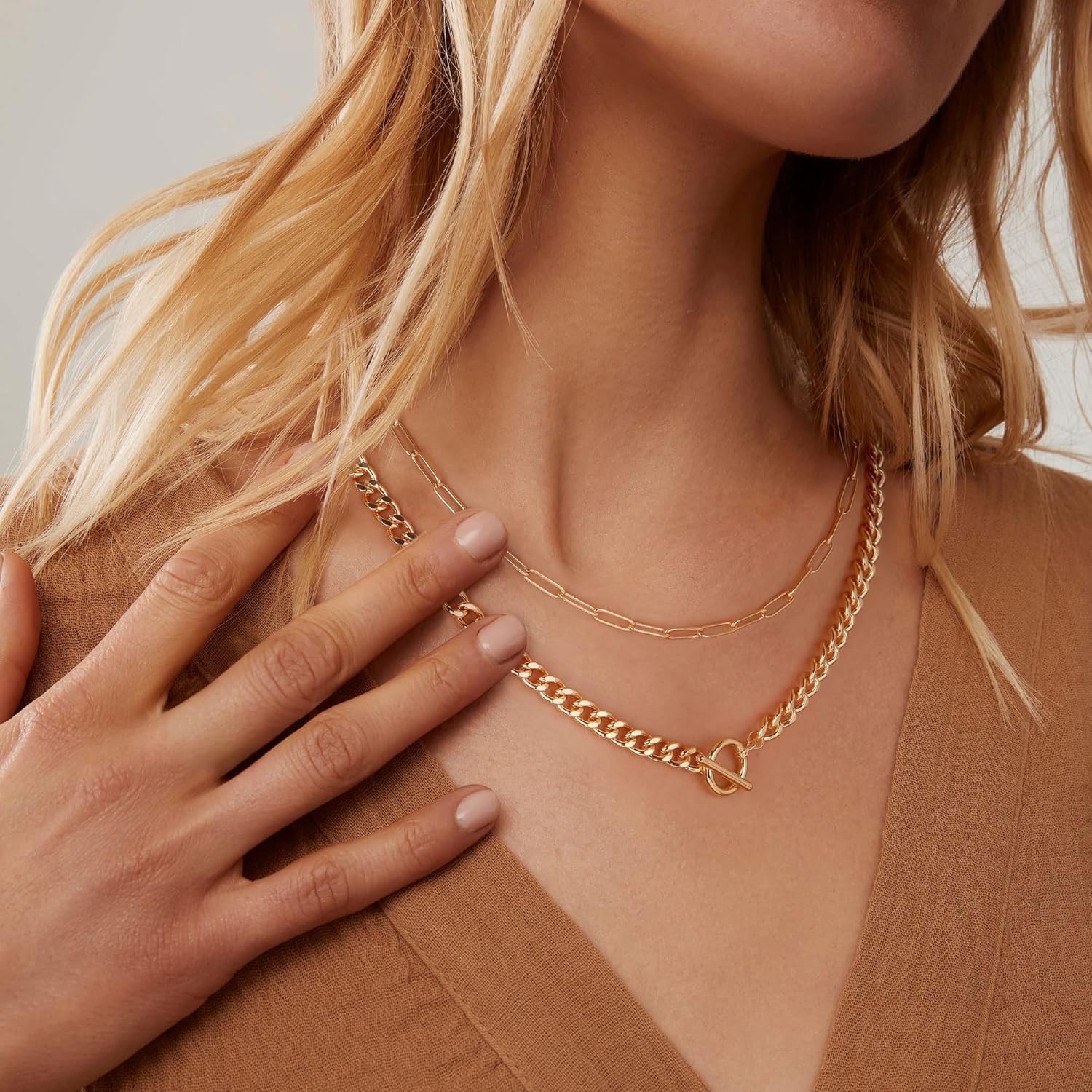 MJartoria Layered Gold Necklace for Women, 14K Gold Plated Trendy Dainty Adjustable Chain Necklaces Gold Jewelry Gifts - Image 3