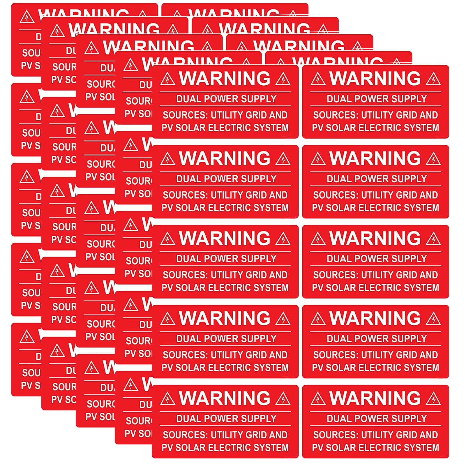 CDXHOME 50 PV Solar Warning Labels,Warning Dual Power Supply Sources Stickers for Utility Grid and PV Solar Electric System,4" X 2"