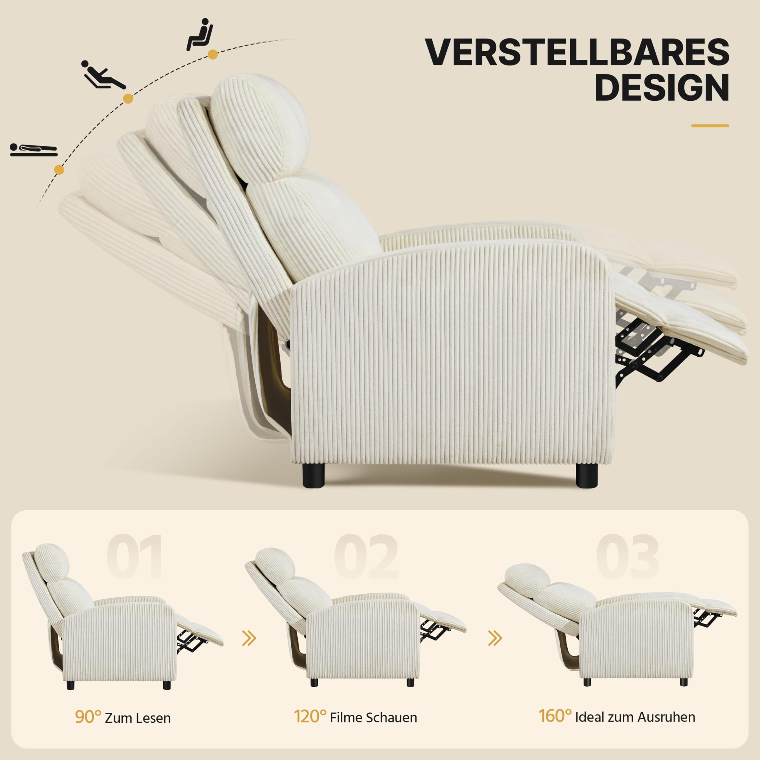 Yaheetech Relaxstoel, televisiestoel, relaxstoel, ligstoel met ligfunctie, beklede stoel, kunstleer, verstelbaar, enkele ligstoel, woonkamer, slaapkamer, thuisbioscoop