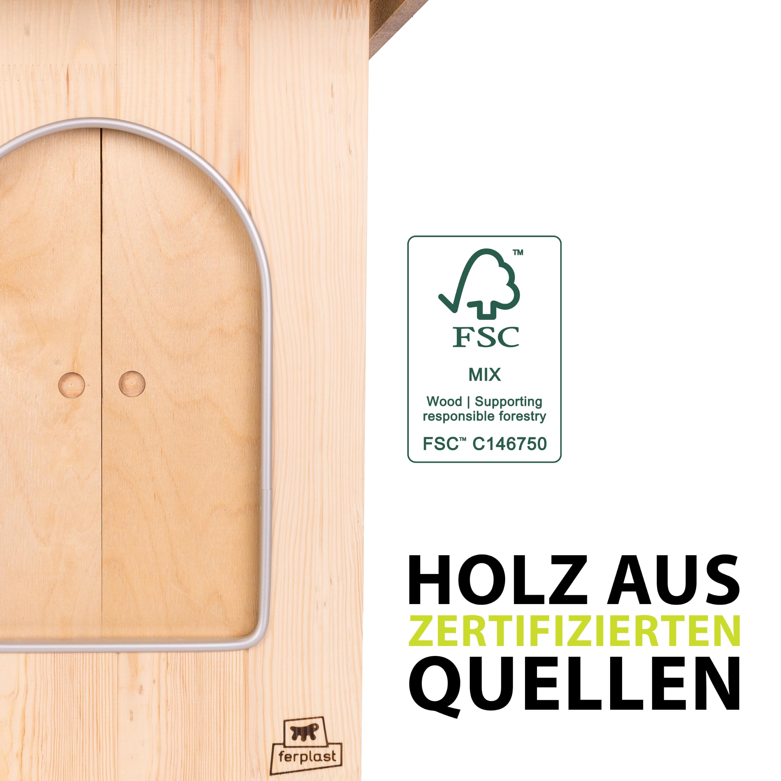 Ferplast Holz Hundehütte draußen – Isolierte Hundehütte für 4 Jahreszeiten, Wetterfest, Erhöhter Boden, Schutz vor Regen & Feuchtigkeit, 67 x 53 x 52,5 cm
