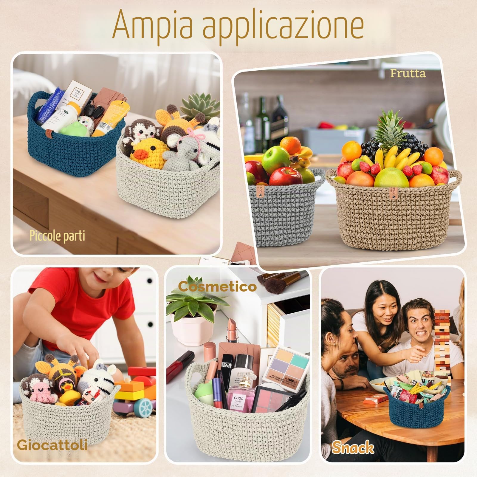 Set per principianti: cestini quadrati all'uncinetto con motivo all'uncinetto, 4,5 mm