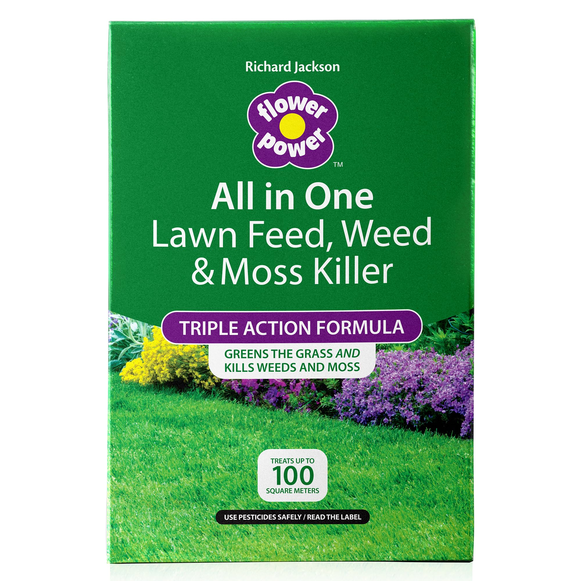 Richard Jackson Flower Power All in One Lawn Food, Weedkiller and Mosskiller, 3.2kg.