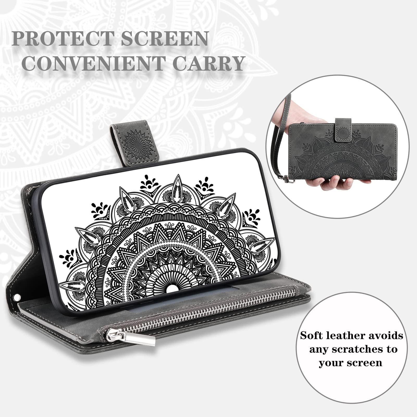 ESONG Cover Portafoglio per Google Pixel 6A con Cinturino,Custodia A Libro In PU Pelle Flip Cover,Caso Antiurto Case per Donna Con Slot Per Schede, Magnetica,Supporto Nero