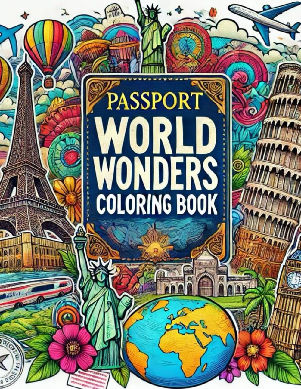 Passport World Wonders Coloring Book (TJ's Coloring and Activity Books for Kids, Adults and Seniors.)