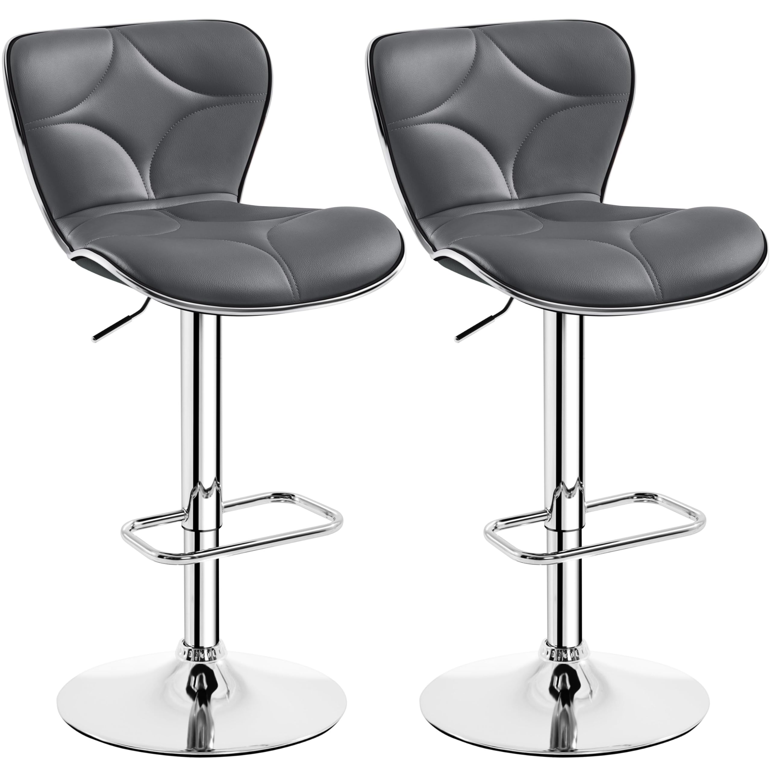 Yaheetech Juego de 2 Taburetes Altos de Bar Diseño Moderno de Cocina Altura Ajustable con Respaldo como Concha de Mar 360° Giratorio Gris Oscuro