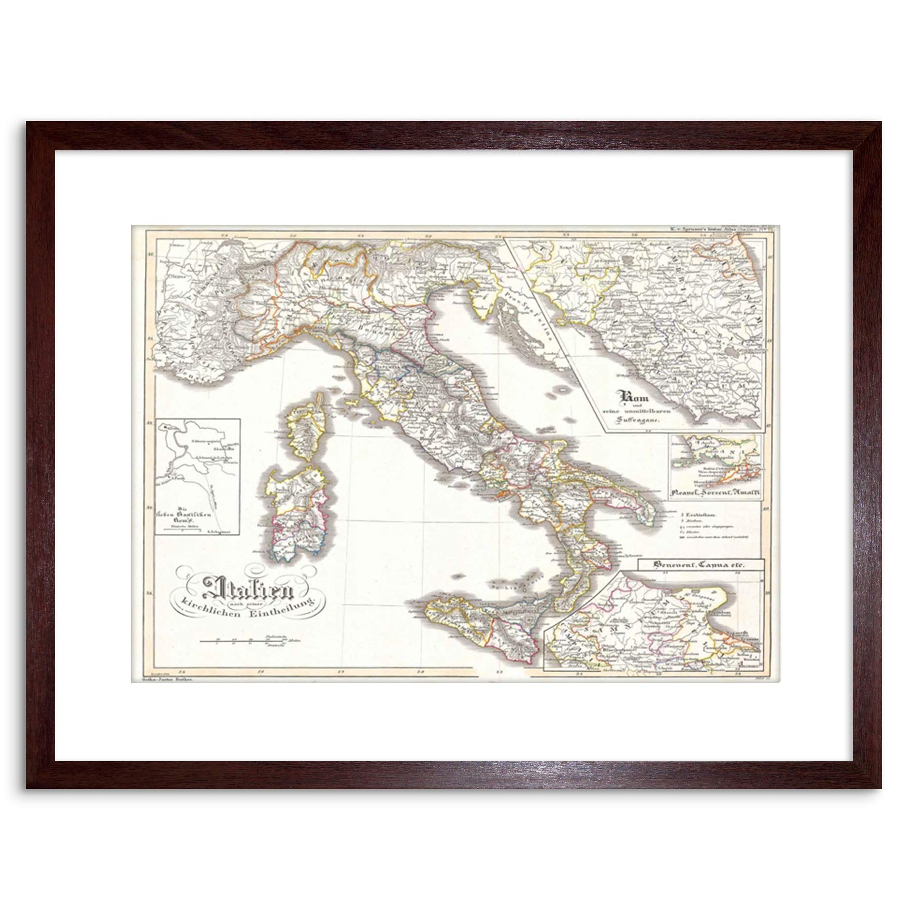 Wee Blue Coo MAP ANTIQUE PERTHES ITALY SARDINIA SICILY FRAMED PRINT F97X3476