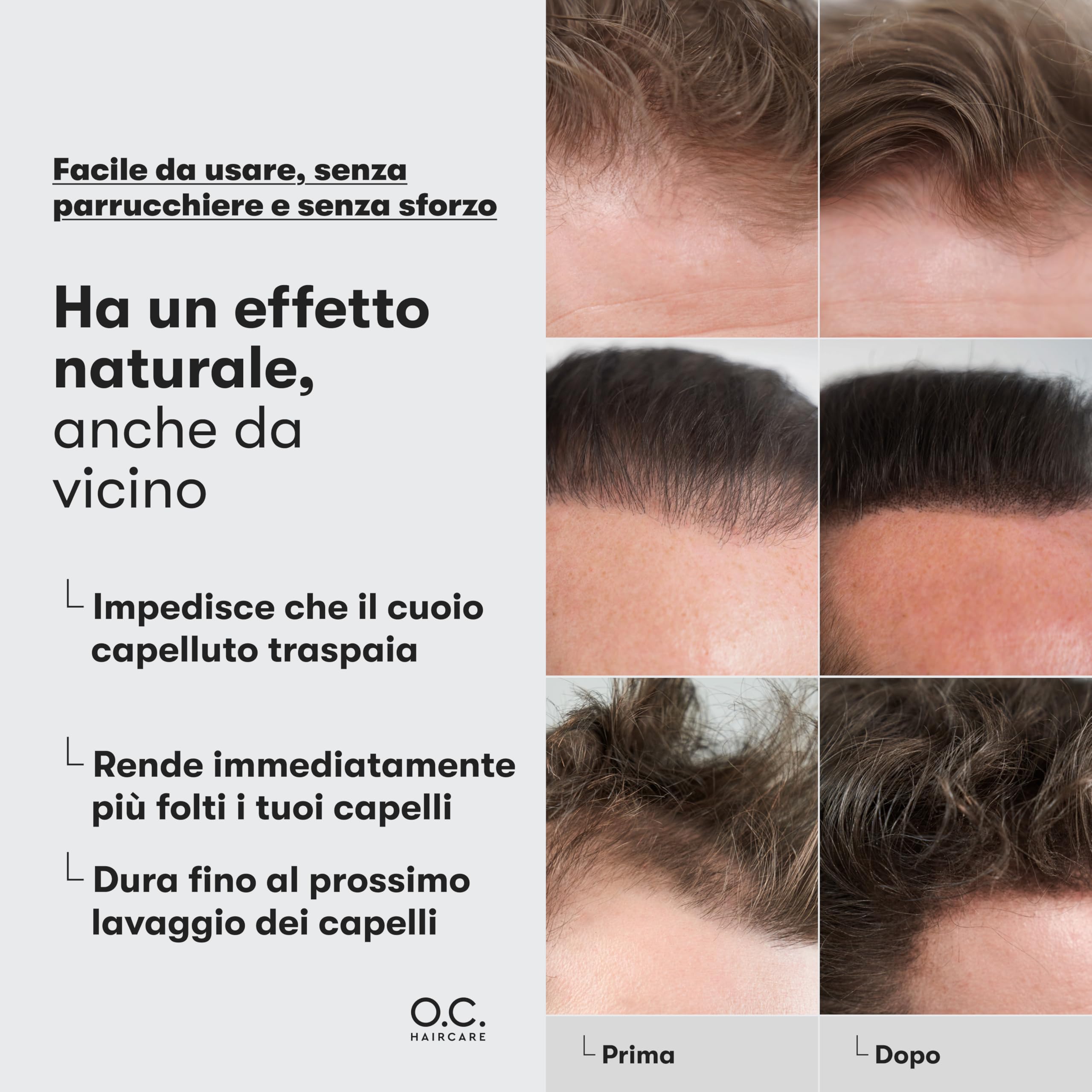 O.C. HAIRCARE Polvere per Radici per l'Ispessimento dei Capelli per Donne e Uomini - per Testa Segreta, Riga e Linea dei Capelli - Consigliato dai Saloni Leader - 9 Colori - Polvere per Capelli