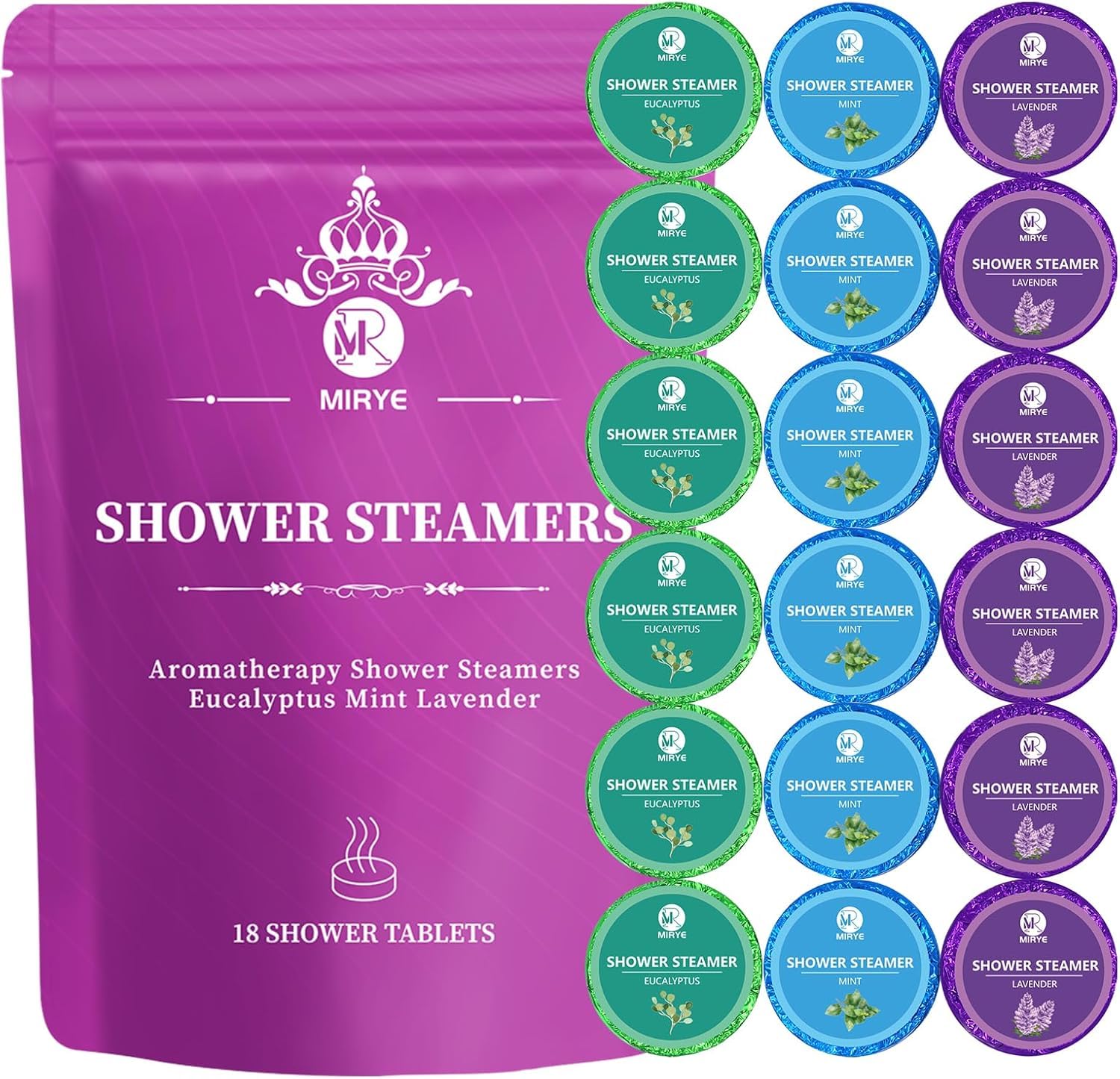 MR MIRYEShower Steamers Aromatherapy Bulk for Women Men, Organic Shower Bombs with Eucalyptus Lavender Peppermint Essential Oil, 18-Pack Shower Bombs Gift Set