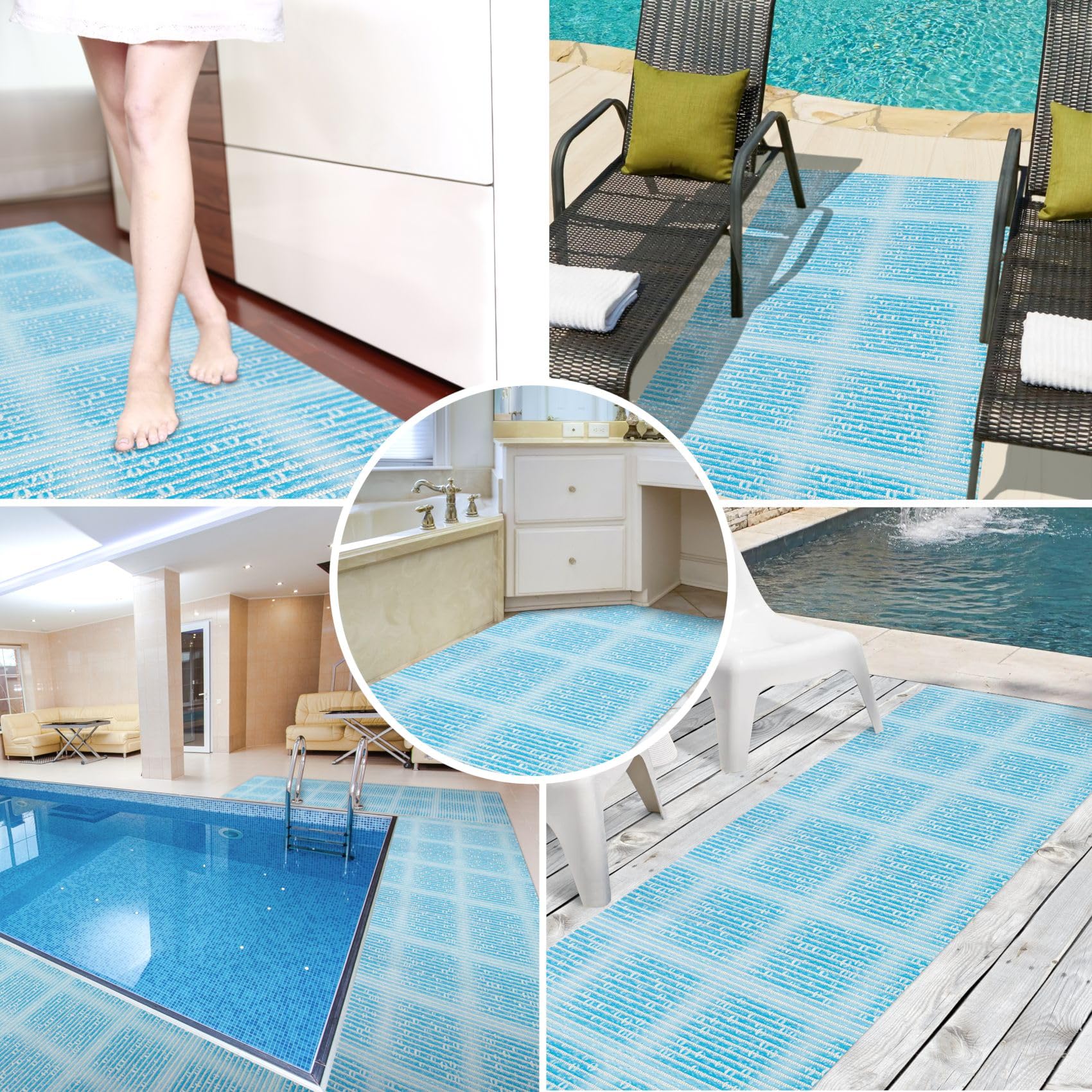 ANRO Alfombra de baño de espuma suave, antideslizante, color azul, 1000 x 65 cm (10 m)