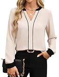 Womens Tops Dressy Casual V Neck Color Block Business Casual Blouses Long Sleeve Work Shirts Fall Trendy Clothes