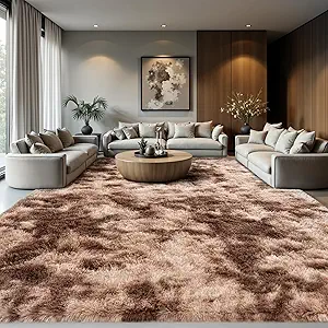 Zentavio Area Rugs for Living Room Large Rugs for Bedroom 8x10 Soft Carpet Fluffy Furry Shag Aesthetic Plush High Pile Gray Throw Rug for Nursery Kids Room Dorm Tie-Dyed Coffee