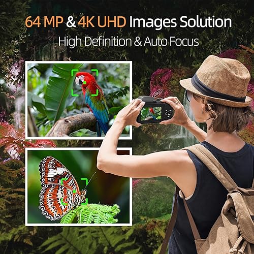 Miniatura 3 de Monitech Cámara digital para fotografía de 64 MP, cámara de vlogging 4K para YouTube con pantalla abatible de 3 pulgadas, zoom digital 16X, WiFi y