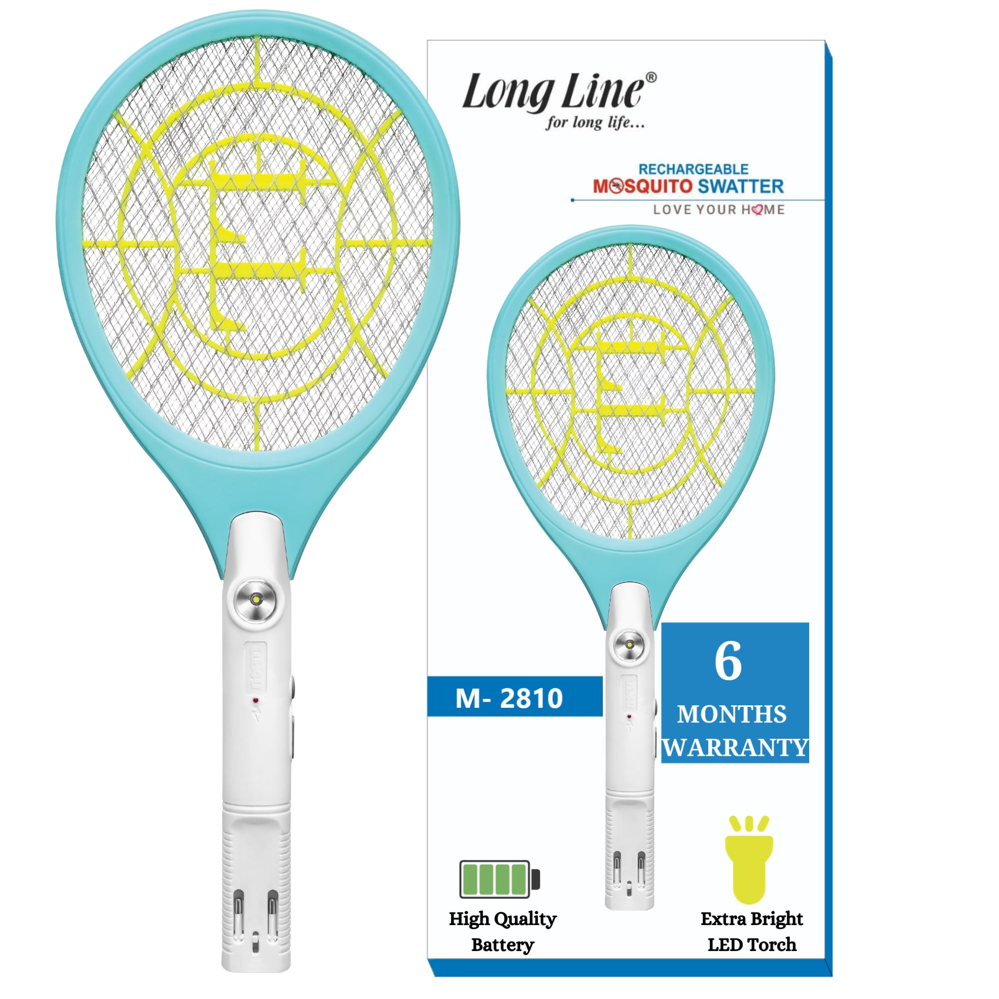 LONGLINE Mosquito Racket with 2 Pin Plug & Torch Light | Mosquito Bat with 6 Months Warranty | 500 mAh Battery | Rechargeable Mosquito Swatter (B0C663SVWH) Amazon Price History, Amazon Price Tracker