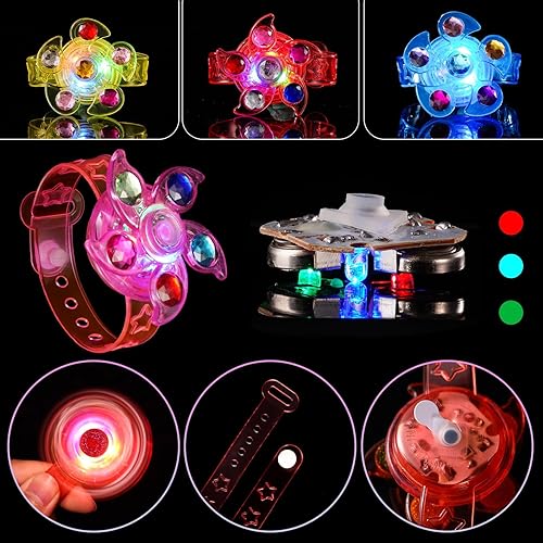Miniatura 2 de SCIONE Paquete de 48 pulseras giratorias con luz LED, que brillan en la oscuridad, regalos de fiesta de San Valentín para niños de 4 a 8 a 12 años